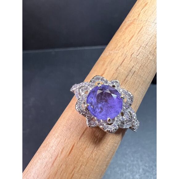 New Bomb Party Sterling Silver Lavender Simulated Amethyst Dinner Ring Sz 9 - Picture 1 of 16